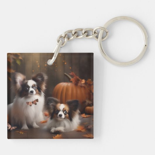 Papillon Puppy Autumn Delight Pumpkin Schlüsselanhänger (Rückseite)