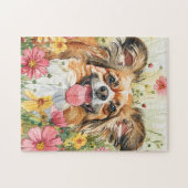Papillon-Puzzle – Wasserfarben-Hundekunst Puzzle (Horizontal)