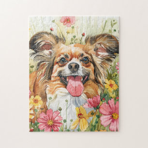 Papillon-Puzzle – Wasserfarben-Hundekunst Puzzle