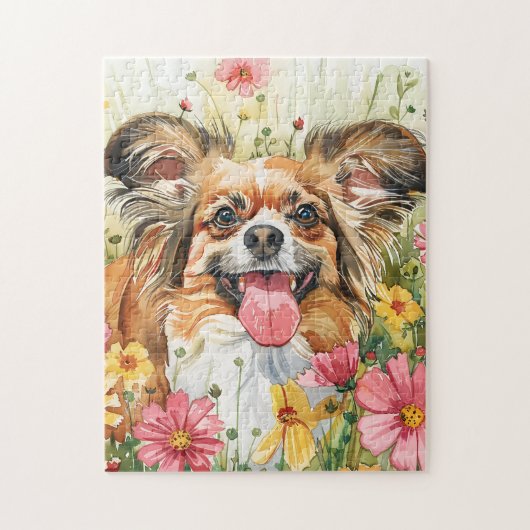 Papillon-Puzzle – Wasserfarben-Hundekunst Puzzle (Vertikal)