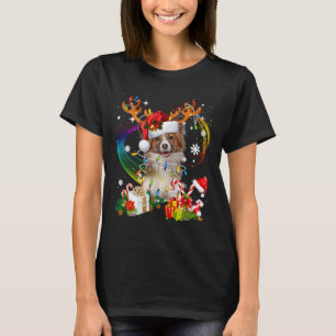 Papillon Reindeer Christmas Lights Dog Xmas T-Shirt
