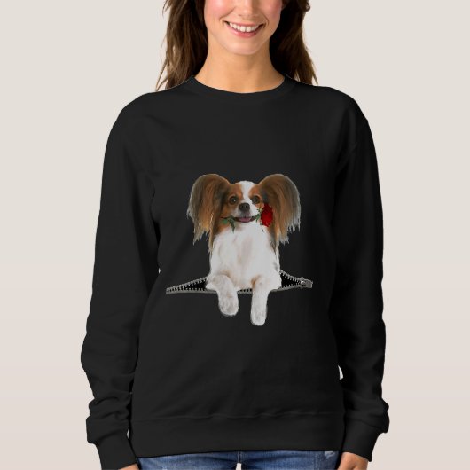 Papillon Rose Zipper Dog Pocket Sweatshirt (Vorderseite)