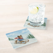 Papillon Schlittenfahren, Glas coaster Glasuntersetzer (Schrägansicht)