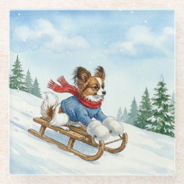 Papillon Schlittenfahren, Glas coaster Glasuntersetzer