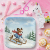 Papillon Schlittenfahren, Pappteller (Party)
