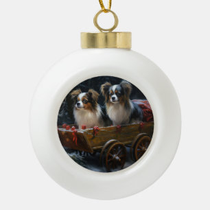 Papillon Schneeschlitten Weihnachtsdekoration  Keramik Kugel-Ornament