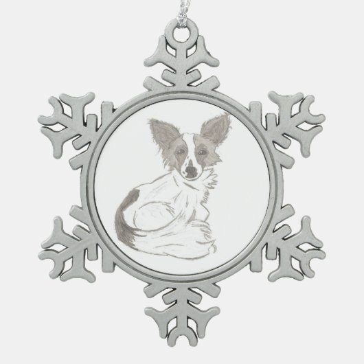 Papillon Sketch Pewter Ornament (Vorderseite)