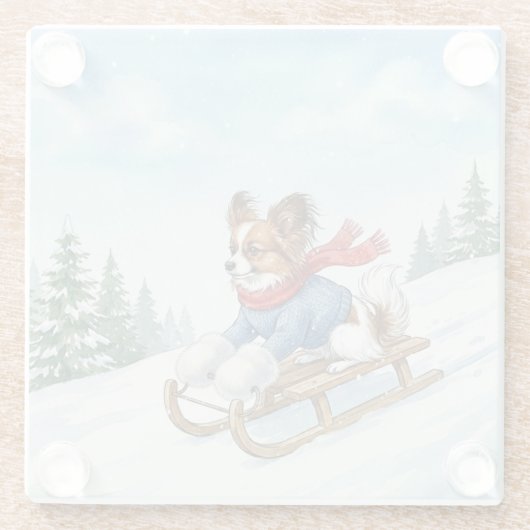 Papillon Sledding, Glass Coaster Glasuntersetzer (Rückseite)
