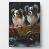 Papillon Snowy Sleigh Weihnachtsdekor Fotoplatte (Vorderseite)