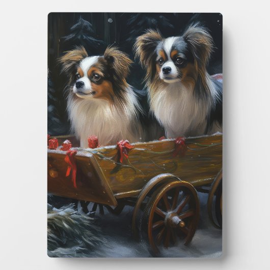 Papillon Snowy Sleigh Weihnachtsdekor Fotoplatte (Vorderseite)