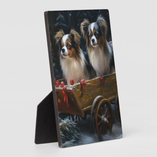 Papillon Snowy Sleigh Weihnachtsdekor Fotoplatte (Seite)