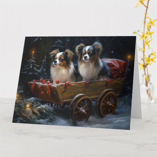 Papillon Snowy Sleigh Weihnachtsdekor Karte (Gelbe Blume)