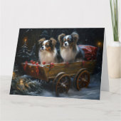 Papillon Snowy Sleigh Weihnachtsdekor Karte (Vorderseite)
