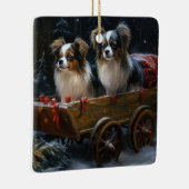 Papillon Snowy Sleigh Weihnachtsdekor Keramikornament (Rechts)
