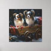 Papillon Snowy Sleigh Weihnachtsdekor Leinwanddruck (Vorderseite)
