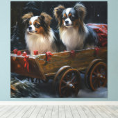 Papillon Snowy Sleigh Weihnachtsdekor Leinwanddruck (Insitu (Holzboden))