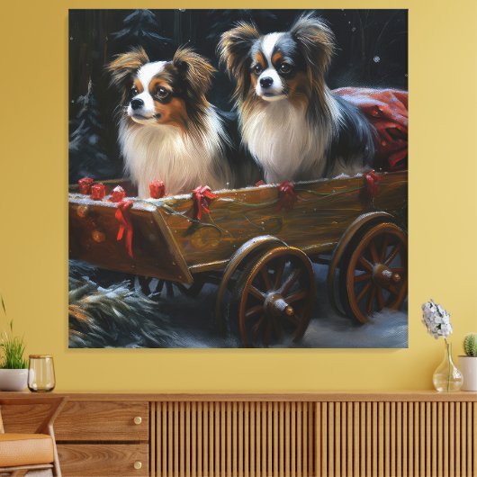 Papillon Snowy Sleigh Weihnachtsdekor Leinwanddruck (Insitu (Wohnzimmer))