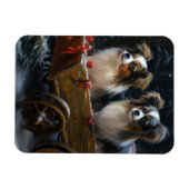 Papillon Snowy Sleigh Weihnachtsdekor Magnet (Horizontal)