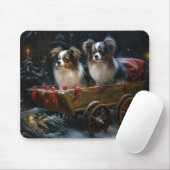 Papillon Snowy Sleigh Weihnachtsdekor Mousepad (Mit Mouse)