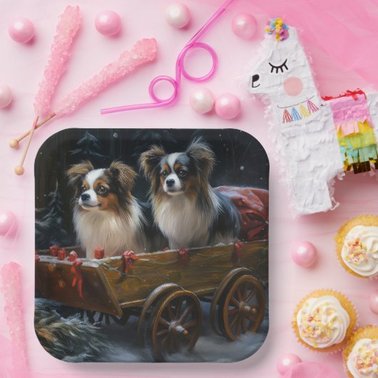 Papillon Snowy Sleigh Weihnachtsdekor Pappteller (Party)