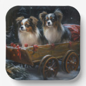 Papillon Snowy Sleigh Weihnachtsdekor Pappteller (Vorderseite)