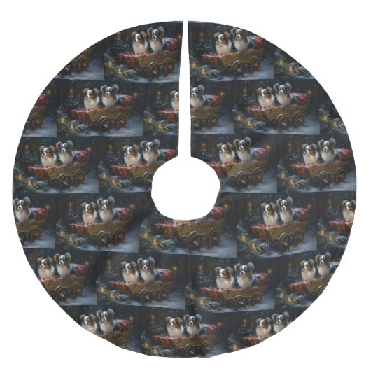 Papillon Snowy Sleigh Weihnachtsdekor Polyester Weihnachtsbaumdecke (Vorderseite)