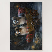 Papillon Snowy Sleigh Weihnachtsdekor Puzzle (Vertikal)