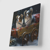 Papillon Snowy Sleigh Weihnachtsdekor Quadratische Wanduhr (Winkel)