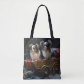 Papillon Snowy Sleigh Weihnachtsdekor Tasche (Vorderseite)