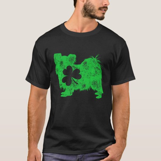 Papillon St Patricks Day Kleeblatt Continental Toy T-Shirt (Vorderseite)