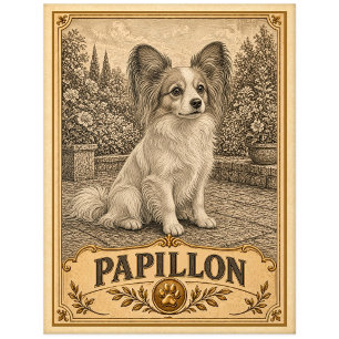 Papillon, Vintage-Hunderasse Postkarte