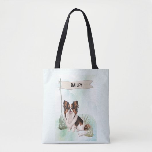 Papillon Wasserfarbe Personalisierter Hund Tasche (Vorderseite)