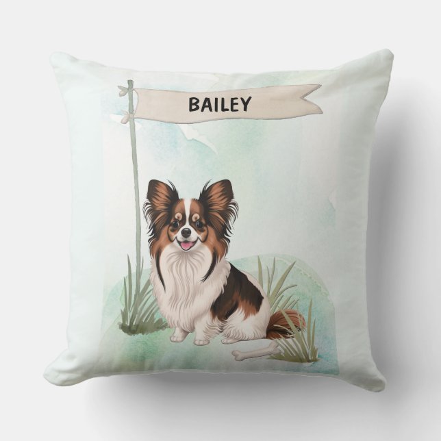 Papillon Watercolor Personalized Dog Kissen (Vorderseite)