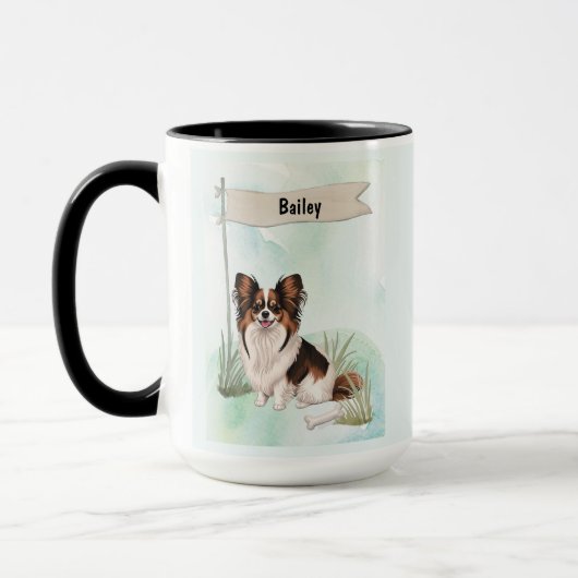 Papillon Watercolor Personalized Dog Tasse (Links)