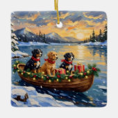 Papillon Weihnachtsboot-Feiertag Keramikornament (Vorderseite)