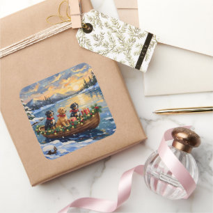 Papillon Weihnachtsboot-Feiertag Quadratischer Aufkleber