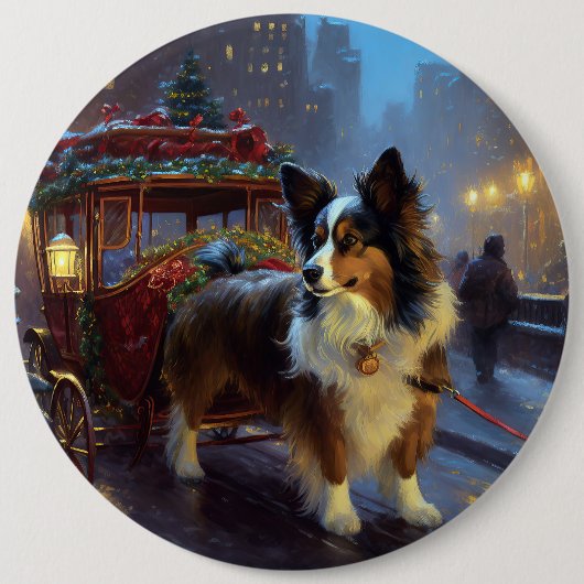 Papillon Weihnachtsfeiertag Button (Vorderseite)