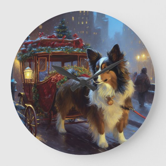 Papillon Weihnachtsfeiertag Große Wanduhr (Vorderseite)