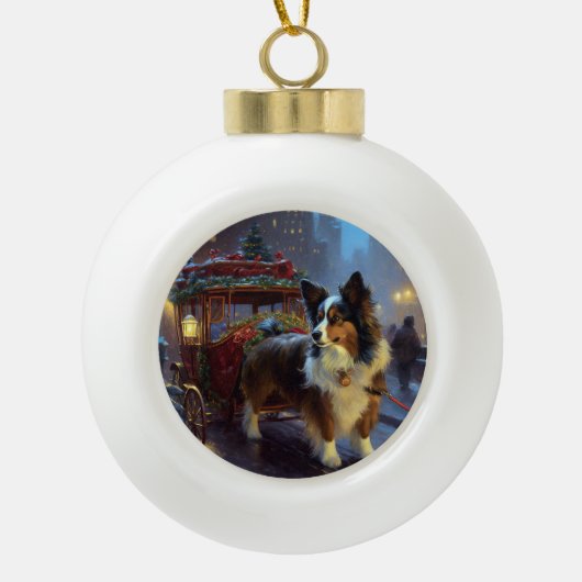 Papillon Weihnachtsfeiertag Keramik Kugel-Ornament (Vorderseite)