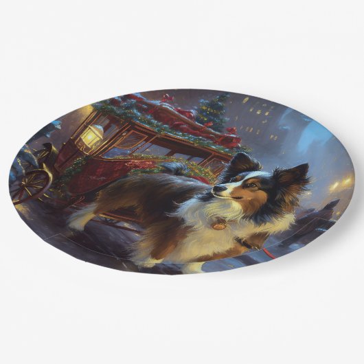 Papillon Weihnachtsfeiertag Pappteller (Schrägansicht)