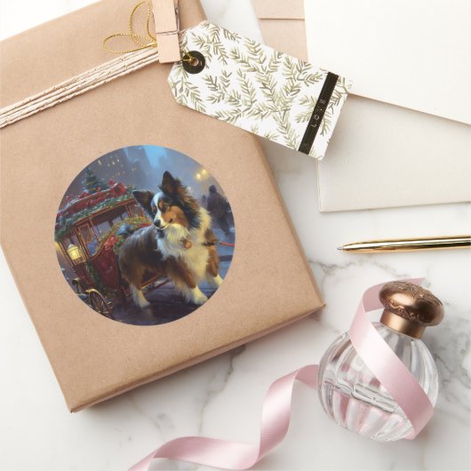 Papillon Weihnachtsfeiertag Runder Aufkleber (Schenken)