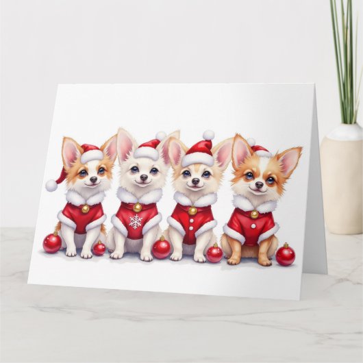Papillon-Weihnachtskleid Santa-Hut Karte (Vorderseite)