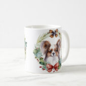 Papillon-Weihnachtskranz Festiver Hund Kaffeetasse (VorderseiteRechts)