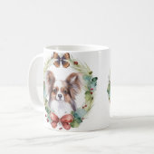 Papillon-Weihnachtskranz Festiver Hund Kaffeetasse (Vorderseite Links)