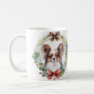 Papillon-Weihnachtskranz Festiver Hund Kaffeetasse