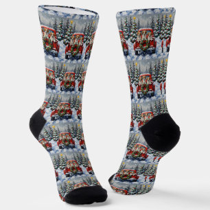 Papillon Weihnachtsroter LKW Urlaub Socken