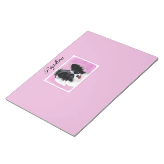 Papillon (weiß und schwarz) Malerei - Hundebild Notizblock (angewinkelt)