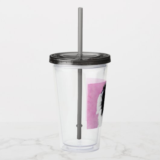 Papillon (weiß und schwarz) Malerei - Hundekunst Acryltrinkbecher (Rechts)