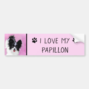 Papillon (weiß und schwarz) Malerei - Hundekunst Autoaufkleber