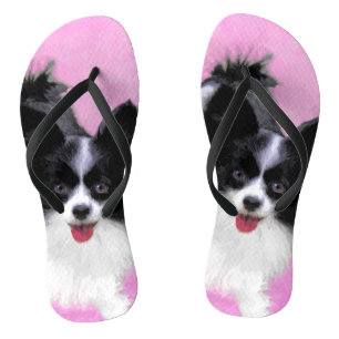 Papillon (weiß und schwarz) Malerei - Hundekunst Badesandalen